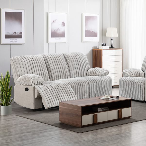 Power Headrest Reclining Console Plush Multi-Person Sofa Combination Kit 8451#3+2 Grey Velvet