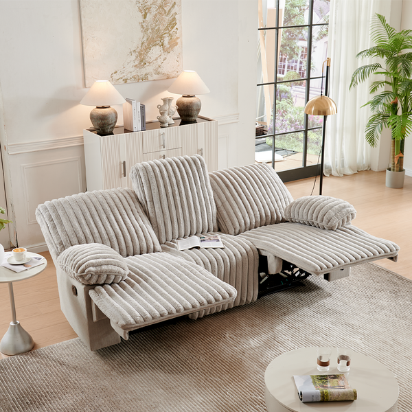 3 Seater Recliner Sofa Set | Crodury Fabric Recliner | Bluetooth Audio & USB Port