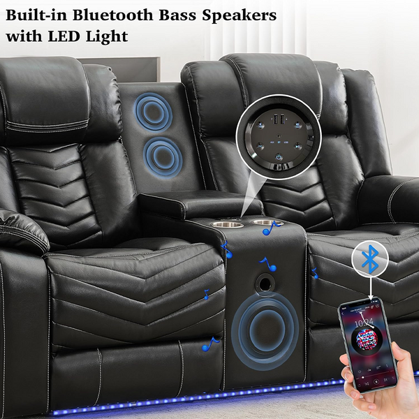 Luxury 8391# 3+2 Seat Leather Recliner Sofa Set, Premium Living Room Recliner with Premium Sound System