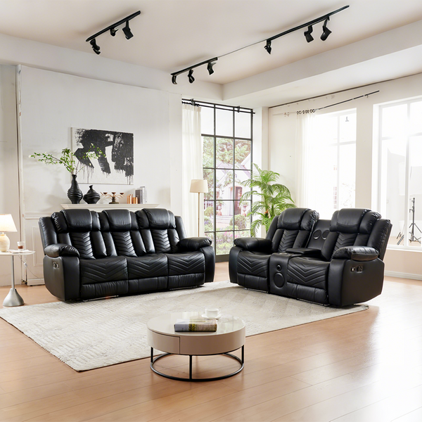 Luxury 8391# 3+2 Seat Leather Recliner Sofa Set, Premium Living Room Recliner with Premium Sound System