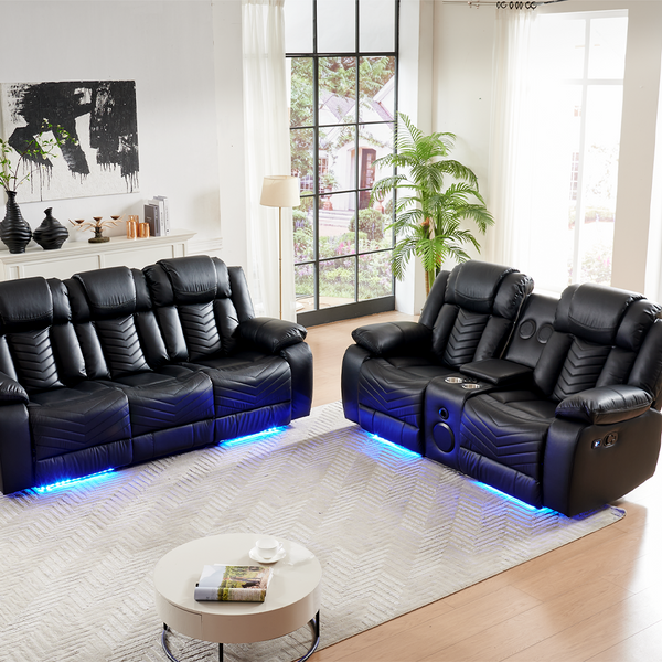 Luxury 8391# 3+2 Seat Leather Recliner Sofa Set, Premium Living Room Recliner with Premium Sound System