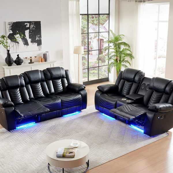 Luxury 8391# 3+2 Seat Leather Recliner Sofa Set, Premium Living Room Recliner with Premium Sound System