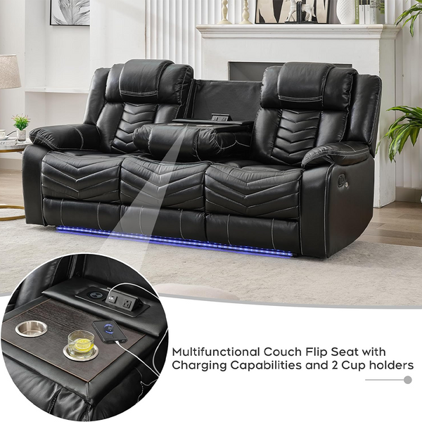 3 Seater Leather Recliner Sofa | Built-in Speaker | USB Port & Modern Design Multifunctional Recliner | 8391