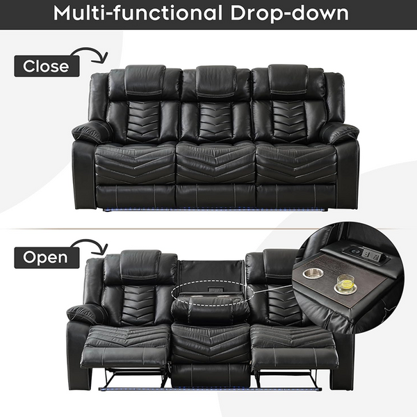 Luxury 8391# 3+2 Seat Leather Recliner Sofa Set, Premium Living Room Recliner with Premium Sound System