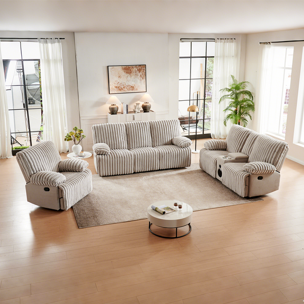 Crodury Fabric Recliner Set: Cloud-Like Comfort with Built-In Bluetooth & Ambient Lighting 8451#3+2+1 Recliner Sofa Set