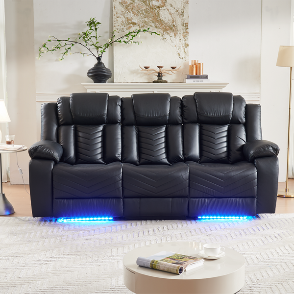 3 Seater Leather Recliner Sofa | Built-in Speaker | USB Port & Modern Design Multifunctional Recliner | 8391