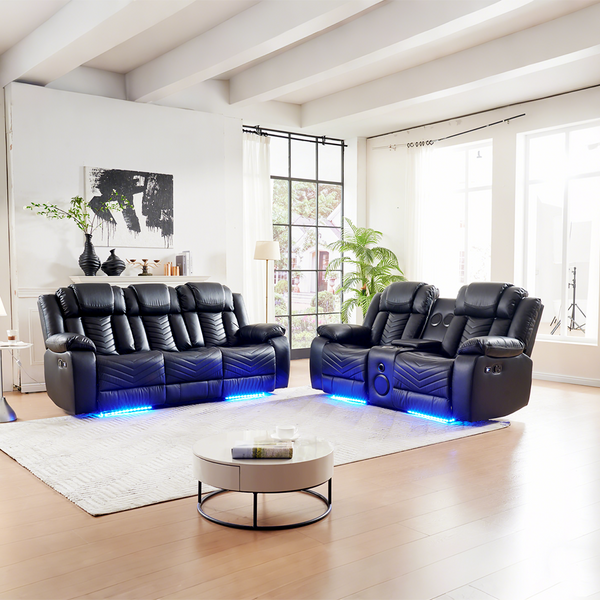 Luxury 8391# 3+2 Seat Leather Recliner Sofa Set, Premium Living Room Recliner with Premium Sound System