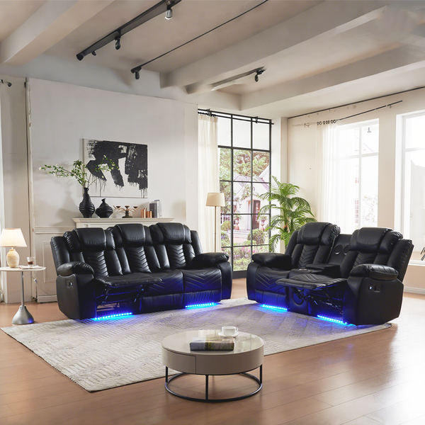 Luxury 8391# 3+2 Seat Leather Recliner Sofa Set, Premium Living Room Recliner with Premium Sound System